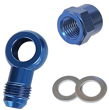 Blauer Aluminium-Banjo-Adapter – M12 12 mm Banjo auf -6 AN Stecker Flare Adapter-Set mit M12 Unterlegscheibe und M12 x 1,5 Buchse Kappe, entworfen für Bosch 044 Kraftstoffpumpe