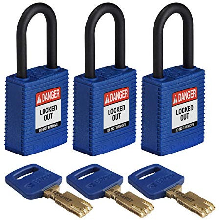 SafeKey Lockout Candado Nylon Azul 3,8 cm Plástico Shkl, Pack de 3