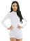 MSemis Damen Body mit Bein Langarm Body Stehkragen Top Gymnastikanzug Elastische Sport Turnbody Ballettanzug Tanz-Body Leotards Weiß S