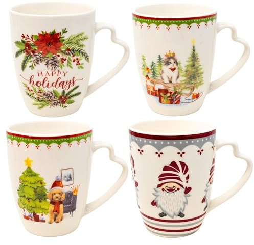 NAMAI - Juego de tazas navideñas de 4 piezas, apta para lavavajillas y microondas, 8 cm x 10 cm, porcelana-tazas de desayuno especiales, taza navideña-taza de desayuno especial (3)