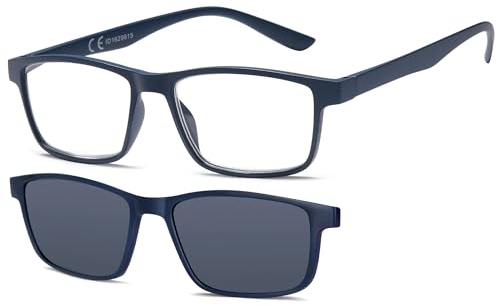 NEW VISION Lesebrille, Brille mit magnetischem Clip für Sonnenbrille, 100% UVA- und UVB-Schutz, NV8126 Clip-On-Lesebrille für Damen und Herren (blu, 2.5, x)