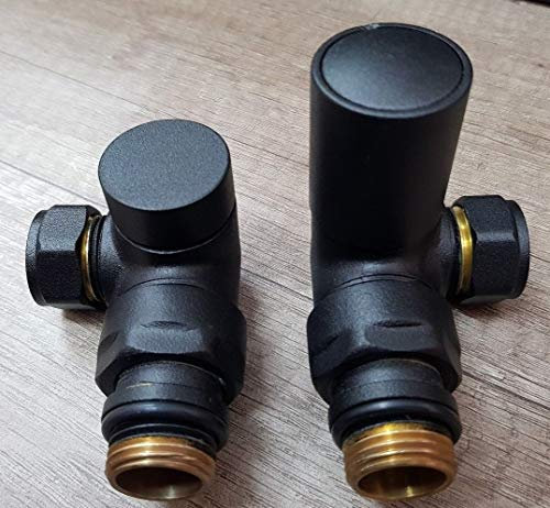 Teams Designer Matt Black Corner Radiator Valves Pair 15mm x 1/2 Towel Rail Valve CMB