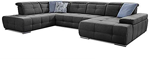 Cavadore Wohnlandschaft Mistrel mit verstellbaren Kopfteilen / Sofagarnitur mit leichter Fleckentfernung dank Soft Clean / Geeignet für Haushalte mit Kindern, Haustieren /343 x 77 x 228 / dunkelgrau