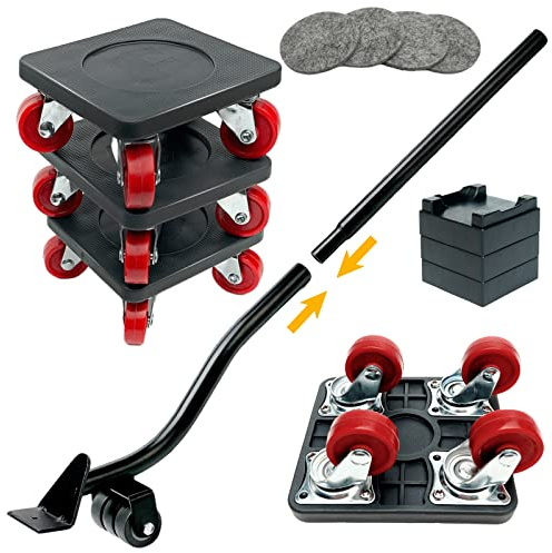 PULLEY Möbel Transportrollen Set, Möbelheber mit 4 Stück Bewegen Sliders Schwere Möbelrollen Verschieben Werkzeuge Max for 400KG, 360 Graddrehbar Pads PU Rad