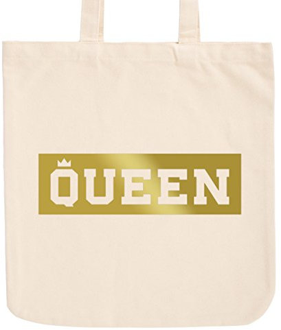 JUNIWORDS Jutebeutel, Pastellfarben, Queen, Tasche: Natur, Schrift: Gold