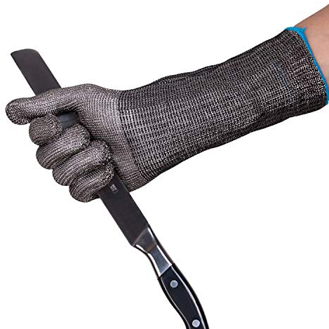 ThreeH Schutzhandschuhe verlängern Ärmel 14 Zoll 316L Edelstahl zum Schneiden Hacken Schneiden Fleischverarbeitung Schneidfester Handschuh GL21 M