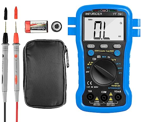 Digital Multimeter, Durchgangsprüfer, 6000 Counts Spannungsprüfer, RMS Messgerät für AC/DC Spannung, Strommessgerät, Kapazität, Temperatur