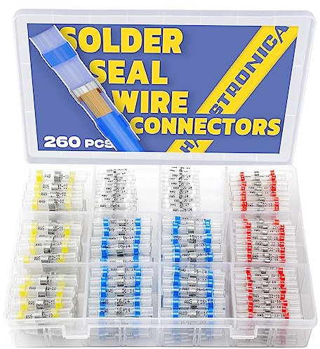 Haisstronica 260 connettori termorestringenti impermeabili – auto-saldatura, marini e stereo (20 gialli, 60 bianchi, 90 rossi, 90 blu) manicotti per saldatura