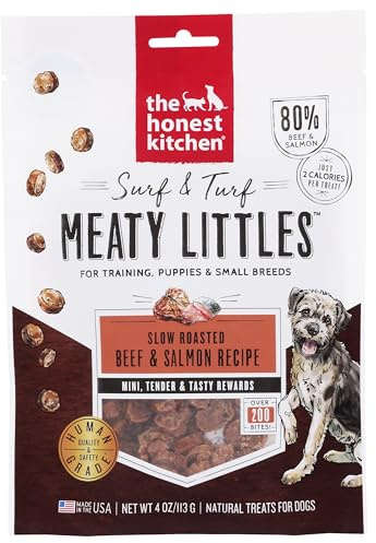 The Honest Kitchen Human Grade Dog Treats Surf & Turf Meaty Littles: Beef & Salmon Recipe, 4 oz Bag