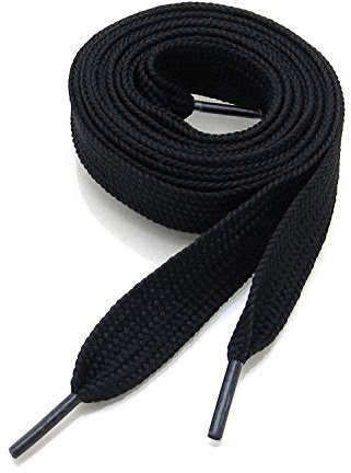 WELKOO cordones planos, cordones para zapatos duraderos, 1 par. Colores Negro y largo (150cm x 8mm). Compatible con Nike, Adidas, Converse, Reebok, New Balance y muchos más.