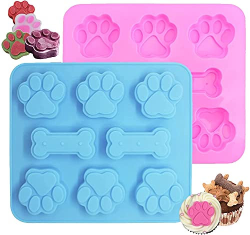 2er-Pack Silikon-Leckerli-Formen für Welpen, Hundepfoten und Knochen, Backformen für Schokolade, Süßigkeiten, Gelee, Kekse, Würfel, Hundeleckerlis
