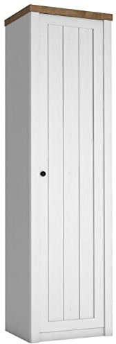 Furniture24 Kleiderschrank Prowansja S1D Schrank Regalschrank 1 türiger mit 4 Einlegeboden (Kiefer Weiß/lefkas Eiche)