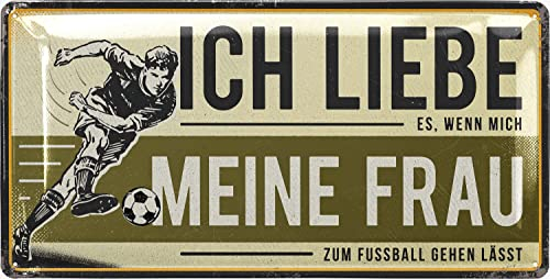 LANOLU Retro Blechschild Ich liebe meine Frau Blechschild retro - Fussball Deko - Geschenk für Fussballfan, Männer und Fussballspieler - lustige Sprüche Schild für Fans, 17x34cm