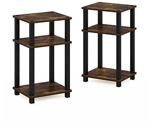 Furinno Just 3-stufiger Turn-N-Tube-Beistelltisch, 2er-Pack, Amber Pine/Schwarz