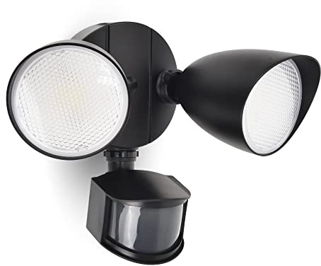 LUTEC 23.5W PIR LED Security Light Outside Lights with Sensor Floodlight with PIR 1700 LM LED Integrated Twin Heads Flood Light, Exterior for Patio, Garden, Yard Black 5000K [Energy Class A]
