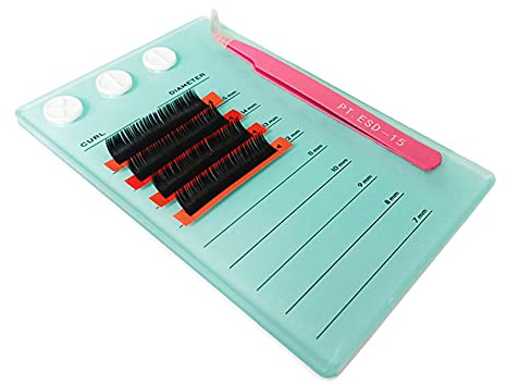 Acrylic Eyelash Extension Eye Lash Pallet Tool, Grafting False Eyelash Organizer Extension Pad Lash Tray Gasket Adhesive Glue Holder (Blue with Scale)
