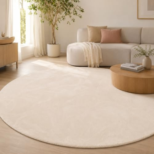 Luxus Fellteppich Pearl Creme Rund – Super Soft Kunstfell Hochflor Teppich