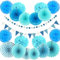 Party Deko Blau, LEAO 20 Stück Party Dekoration Set Hochzeit Geburtstag Fiesta Mexikanische Deko Aufhängen Papier Fächer Wimpelkette Banner Runde Punkte Girlande Pompoms Wimpel für Weihnachten