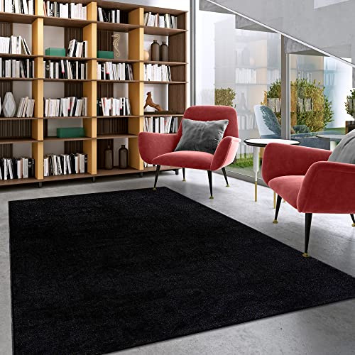Impression Kurzflor-Wohnzimmerteppich - Schlichte Moderne Teppiche für Schlafzimmer, Büro, Flur, Küche, Kinderzimmer - Schwarz, 200 x 290 cm
