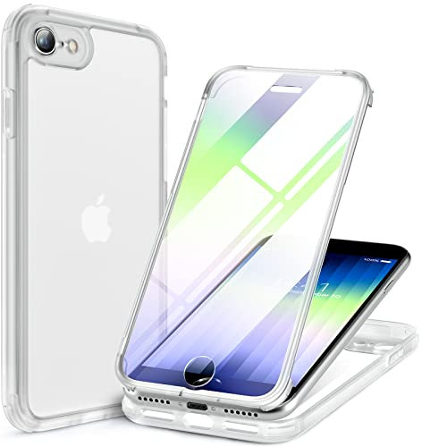 Miracase Glass Series Designed for iPhone SE 2022 Case 4.7 inch, 2022 Upgrade Full-Body Clear Bumper Case with Built-in 9H Tempered Glass Screen Protector,Clear
