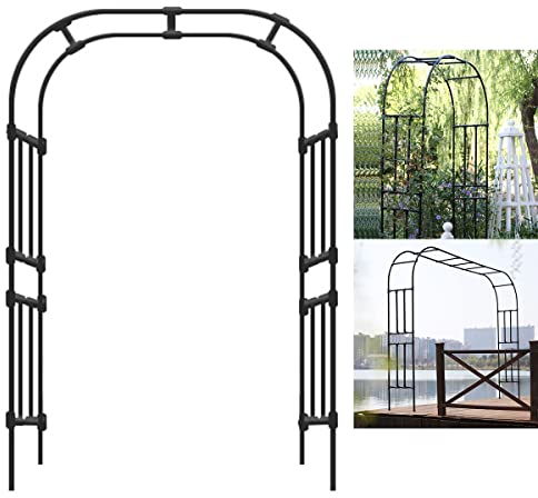 Rankbogen groß Rosenbogen Rankgitter Metall Rankhilfe Garten Torbogen ,extra breit, 4X Bodenanker, Robuster, freistehend, Schwarz ( Size : B320 x H240cm )