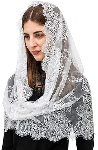 YJZQ Brautschleier aus Spitze, Schleier, Kapuze, Bandana, Vintage, Prinzessin, Schal, Sommer, Stolen, für Hochzeit, Kirche, Kleid, Abendkleid, Schwarz, 150 cm, weiß, 54
