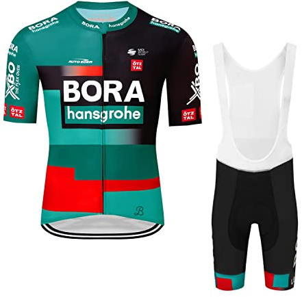 2023 Pro Team BORAhansgrohe Radtrikot Set für Herren, atmungsaktives MTB Radtrikot Trägerhose Kits GEL Paddad (3XL)