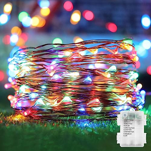 2 Pack Fairy Lights Battery Operated 100 LED 10M Silver Wire Starry String Lights Auto Timer 8 Modes Waterproof Mini String Lights for Outdoor Indoor Garden, Christmas, Wedding Decor (Multicolor)