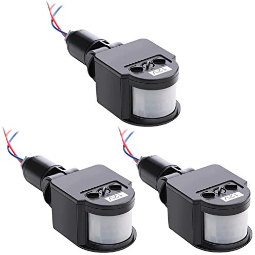 Gathukila Lot de 3 détecteurs de mouvement pour extérieur Courant continu 12 V Noir