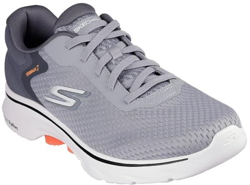 Skechers Herren Go Walk 7 Sneaker, Grau und Orange Textil-Synthetik, 41 EU