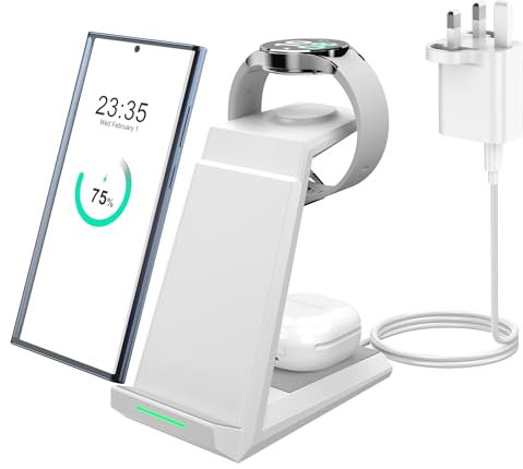 3 in 1 Wireless Charger for Samsung - NANAMI Fast Charging Stand for S25 Ultra S24 S23 S22 S21 Z Fold Flip 5, Quick Induction Charging Station for Galaxy Buds 2 Pro Watch 7/6 [Only for Samsung Watch]