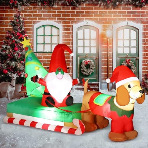 BLOOMWIN Aufblasbare Weihnachtsdeko Aussen - 2,5m Lang Aufblasbar Weihnachtsbeleuchtung Außen Figur Gnom Zwerg Dackel Schlitten Weihnachtsbaum Wetterfest XXL Deko Weihnachten Draußen Hof Garten