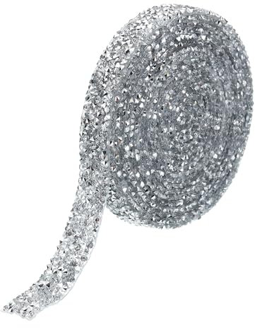 PATIKIL 3 Yards Harz Strassband, 15mm Kristall Strassstreifen mit Heißkleber für Kleidung DIY Basteln, Silber