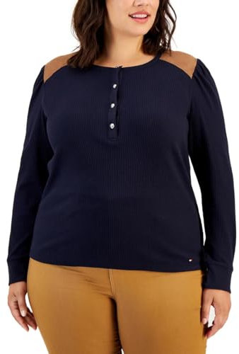 Tommy Hilfiger Damen Thermo-Henley, Waffelstrick, Marineblau, Größe 30 x, Kapitän des Himmels (Sky Captain), 0X