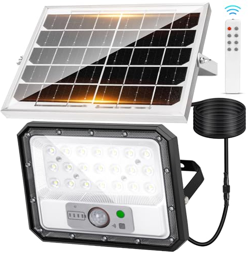 Aigostar - Foco solar exterior con sensor de movimiento,4000mAH,Batería gran capacidad,6500K.Foco LED solar mando a distancia Uso interior/exterior IP65: jardín,patio,camino o garaje