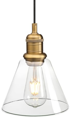 JIMUBEAM Lampada a sospensione da soffitto industriale vintage con paralume in vetro a imbuto trasparente, lampadario a sospensione retrò per isola della cucina, sala da pranzo, camera da letto