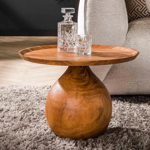 RINGO-Living Couch Beistelltisch Maija 41 cm aus Akazienholz, moderner Beistelltisch Sofa, Beistelltisch Bett mit dunkler Naturholz Tischplatte Massivholz, Natur Laptop Couchtisch Echtholz Wohnzimmer