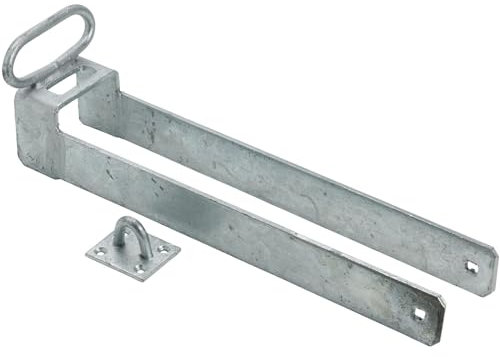 Security Lockable Throw Over Gate Loop for 3 Gate with Lifting Handle Galv 18 450mm Complete with Staple On Plate
