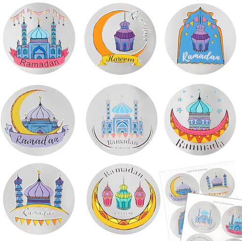 COLOFALLA 48pcs Ramadan Aufkleber Silber DIY Ramadan Dekoration Ramadan Stickers Eid Mubarak Muslim Deko Ramadan Geschenkboxen Karte Scrapbooking zum Basteln