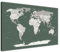 LANA KK Weltkarte-Pinnwand als Leinwandbild, pinne Deine Reisen und Erinnerungen – World Map Green Smoke - Deutsch - Landkarten-Wandbild in grün, 100 x 70 cm
