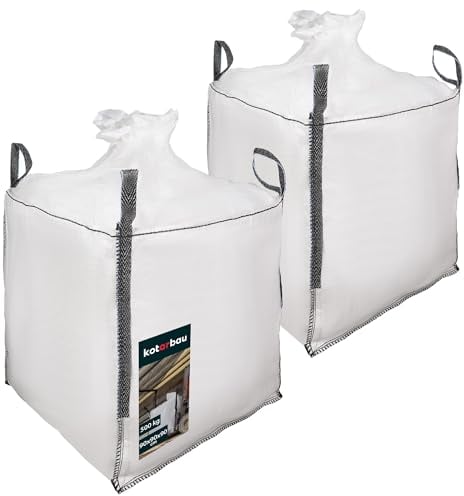 KOTARBAU® Sac Big Bag Vide, Bigbag, Big Bag Bois, Big Bag Gravat, Big Bag Jardin, Sac Gravat Chantier 90x90x90 cm 500 kg avec trémie de vidange et goulotte 2 pièces