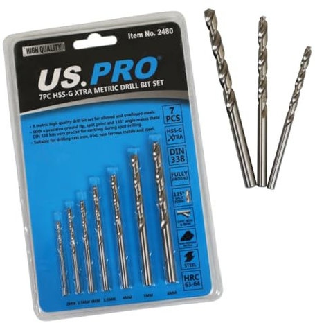 US Pro 7pc HSS-G XTRA Metric Drill Bit Set 2.0, 2.5, 3.0, 3.5, 4.0, 5.0 6.0mm Drills