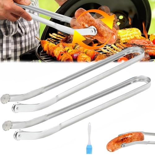BBQ Grillzange Drehbar,BBQ WüRstchen Wendezange,Bbq-Wurstwendezange,bbq würstchen wendezange zum kochen,Bbq-Grillzange,Servierzangen,KüChenzangen,KüChenwerkzeuge Zum Grillen(2PCS)