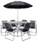 Samuel ALEXANDER 6 Person Garden Furniture Patio Set Table, 6 Chairs & Parasol with Black Glass