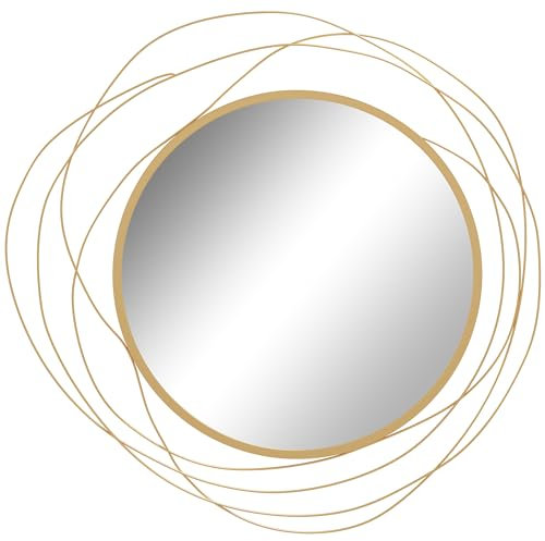 HOMCOM Metal Wall Mirror, 65cm Modern Decorative Gold Mirror Decor Hanging, Home Wall Sculptures for Living Room Bedroom Dining Room
