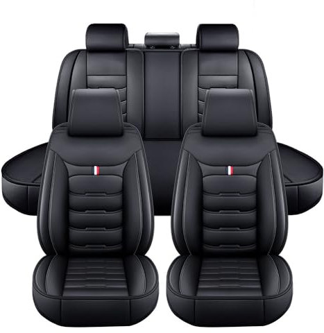 VALKEM Auto Sitzbezüge Set für Dacia Duster 2018-2023, 5 Sitzer PU Leder wasserdichte Verschleißfest Schonbezüge Sitzschoner, Custom Innenraum Zubehör,A Black