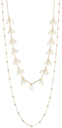 Bulinlin Damen Lange Kette Gold Lange Perlen Statement Kette Gold Modeschmuck Geburtstagsgeschenk für Frauen(White)
