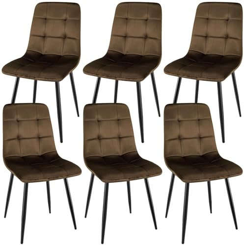 ANVOFONG Esszimmerstuhl 6er Set, Verdickte Holländischen Samt Kissen Esszimmerstuhl Geeignet für Esszimmer Küche Essen, Studie Lesen, Wohnzimmer Freizeit, Braun.