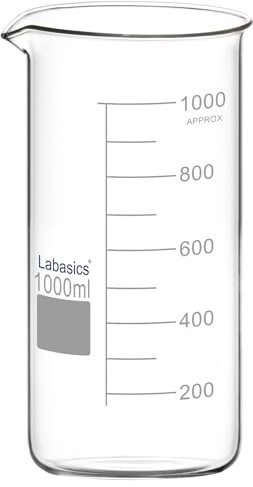 Labasics Glass Tall Beaker, Borosilicate Glass Graduated Tall Form Griffin Beaker with Pouring Spout, 1 Pack, 1000 ml