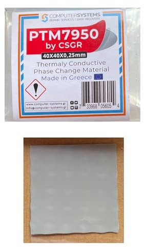 PTM7950 by CSGR - Almohadilla térmica de cambio de fase de 40 x 40 x 0,25 mm, alta conductividad térmica para refrigeración de CPU y GPU, ideal para usar con masilla térmica K5 PRO